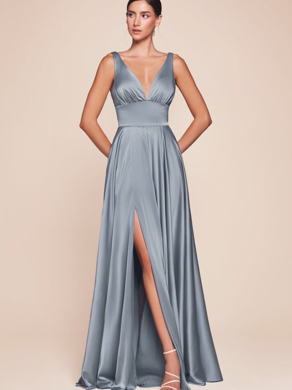 NEW DUSTY BLUE Evening Gown Floor Length Formal Elegant Stunning 7469